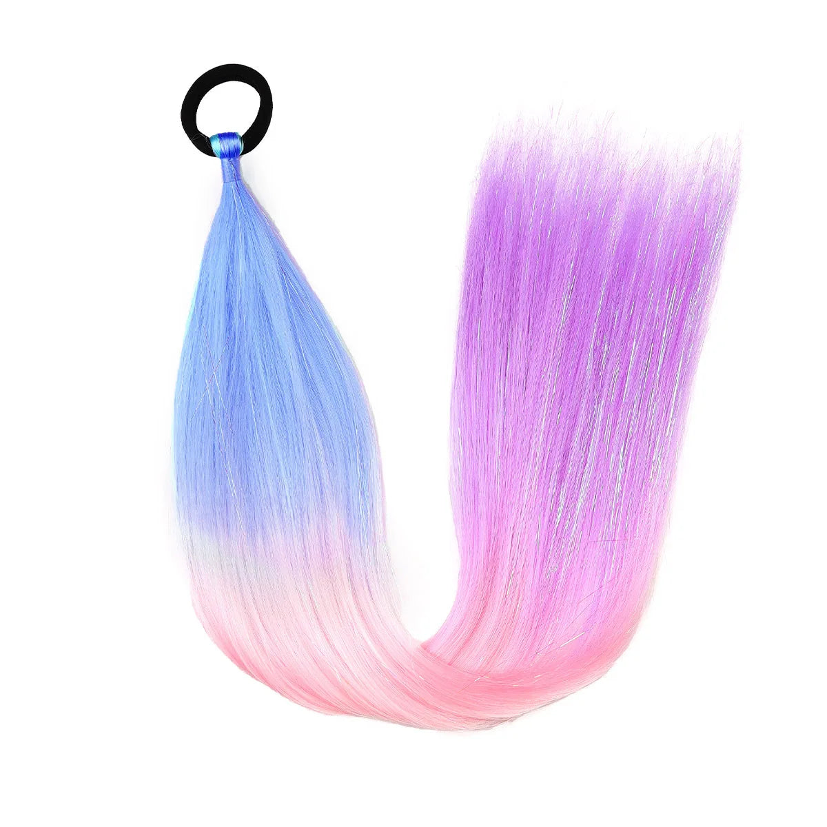 Ombre braid ponytail hair tinsel, synthetic; blue to pink gradient with top loop