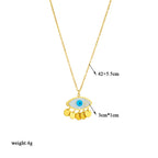 Eye pendant choker necklace, gold chain with blue evil-eye pendant and layered gold drops