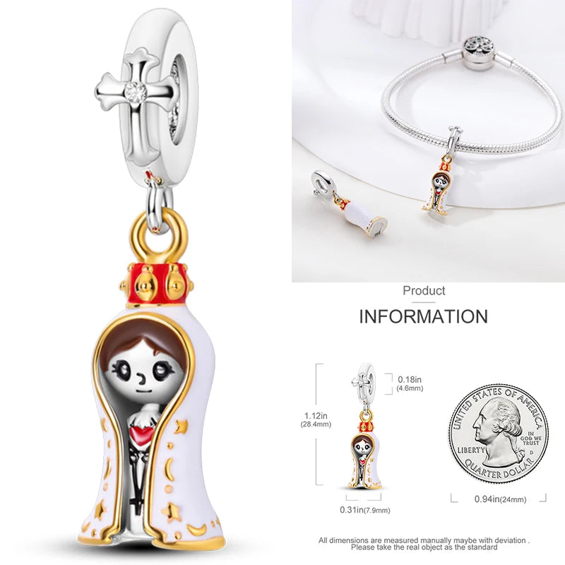 925 sterling silver angel charm with red-and-gold enamel and white stone details