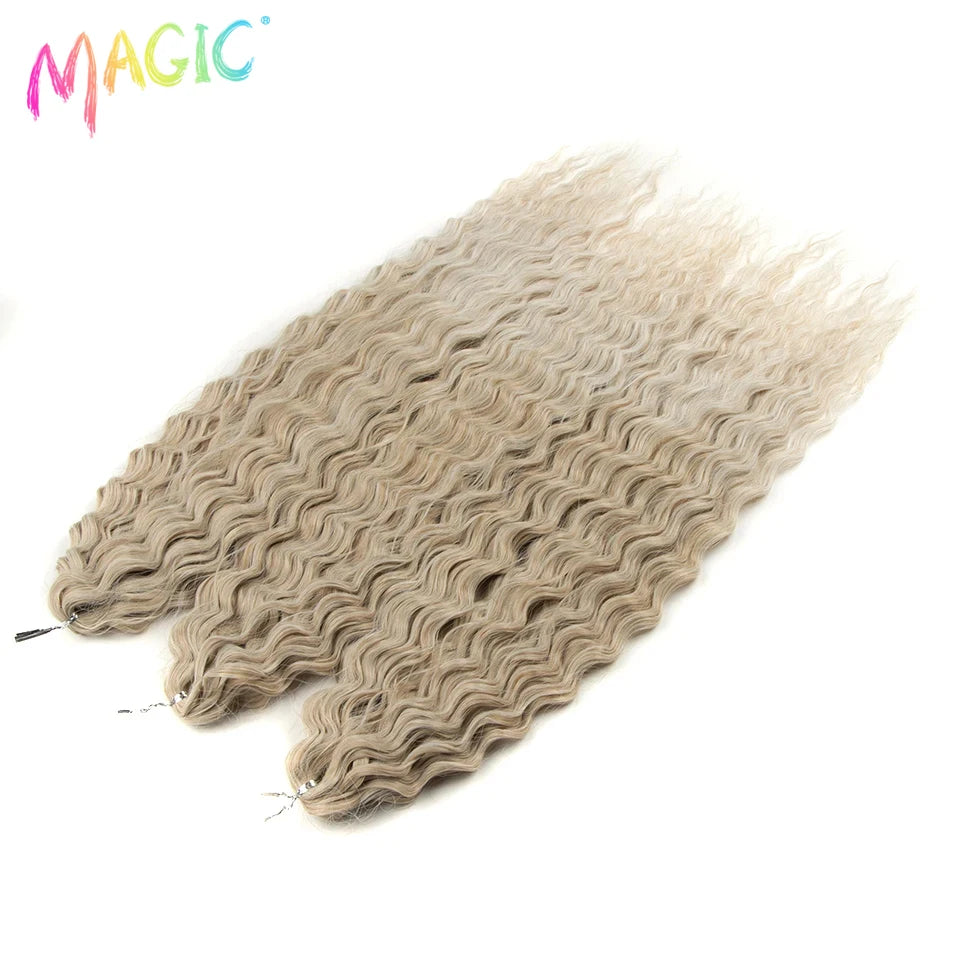 Synthetic water wave crochet braid hair, light blonde wavy curls