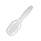 Double-sided foot file with white handle and perforated stainless-steel rubbing pad