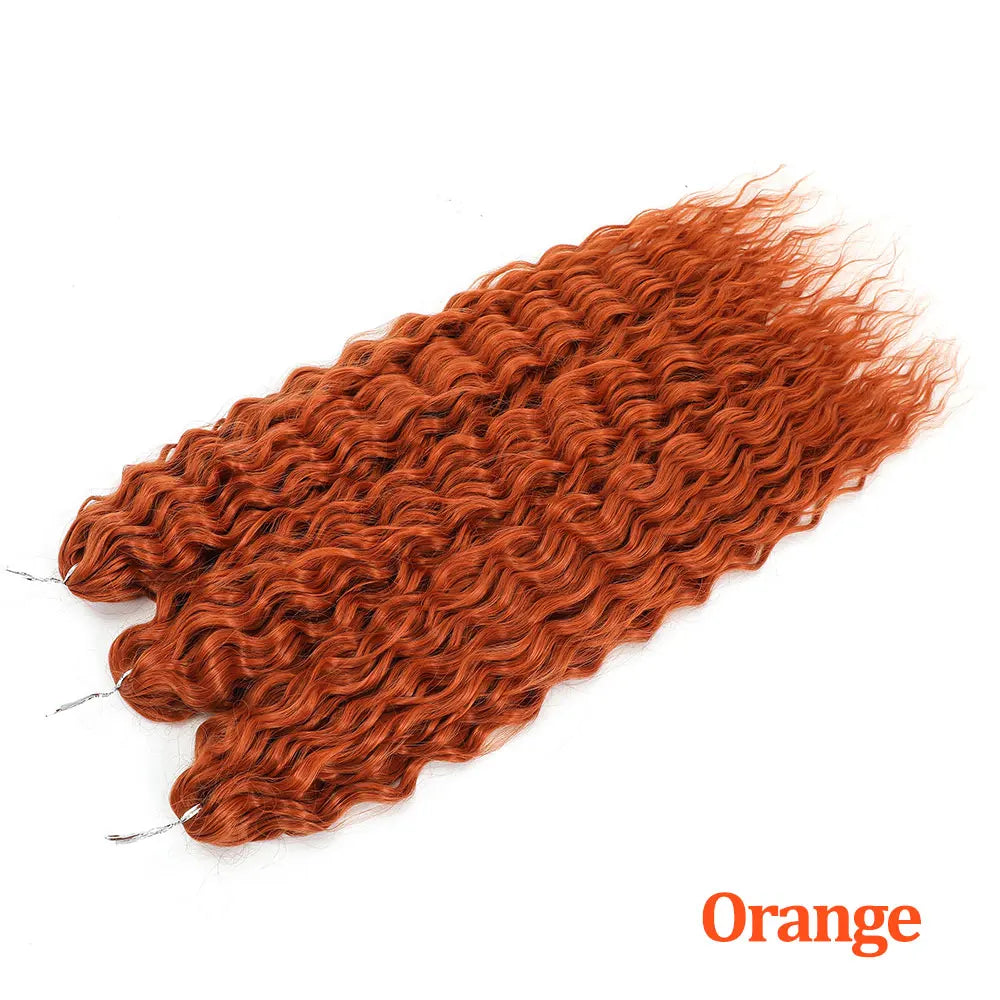 22-inch curl crochet hair extension strand bundle in bright orange, water-wave curls