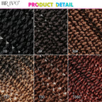 Crochet hair texture swatches with water-wave curl pattern in dark and ombre tones