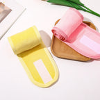 Face wash headbands, yellow and pink with white label