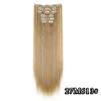 Full head clip-in hair extensions, long straight light blonde hair with comb clips, 27M613#