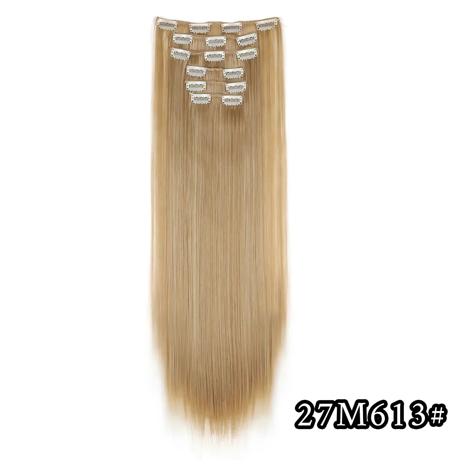 Full head clip-in hair extensions, long straight light blonde hair with comb clips, 27M613#
