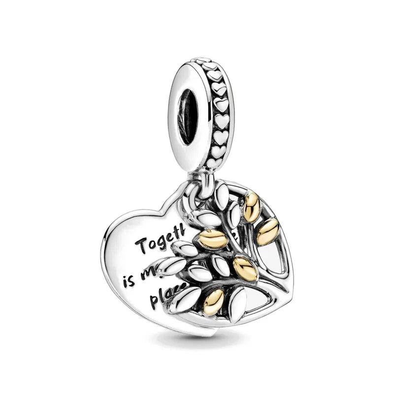 Heart charm bead with engraved “Together” text and gold-accented details
