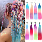 Ombre synthetic braid ponytail hair tinsel with long blue, pink, and purple strands and loop top