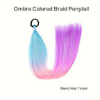 Ombre colored braid ponytail hair tinsel in light blue to pink, with black loop