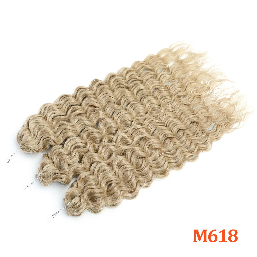 Synthetic curl crochet hair extension, pale blonde ombre, water-wave curls