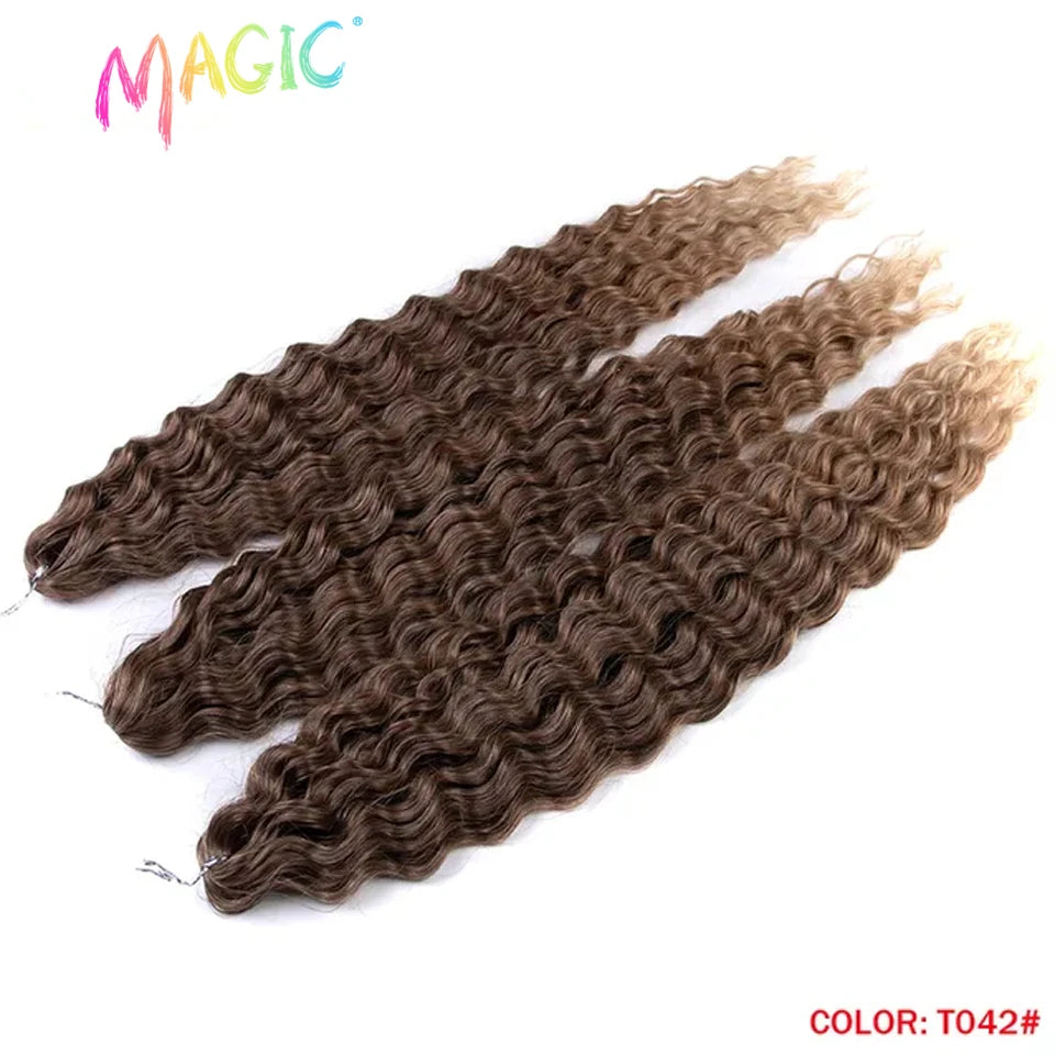 Synthetic ombre curl crochet braids, wavy texture in dark brown with lighter tan highlights