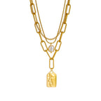 3-Layer Pearl Square Portrait Pendant Necklace — 316L Stainless Steel