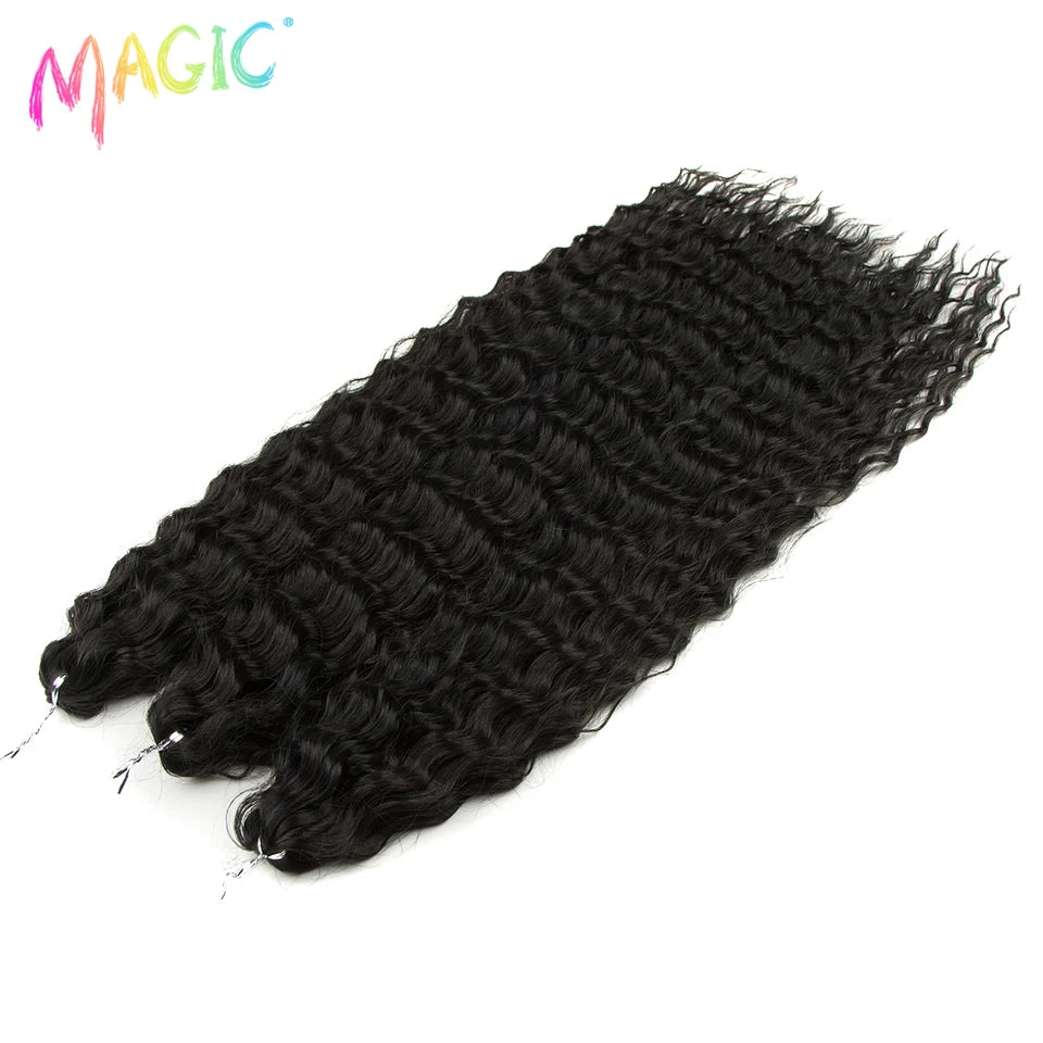 Synthetic water-wave crochet braids bundle, deep black waves