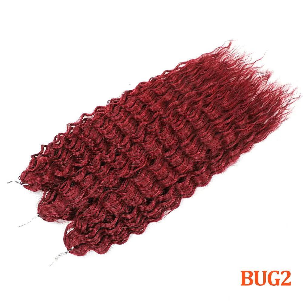 Curly hair extension bundle, deep red water-wave crochet texture