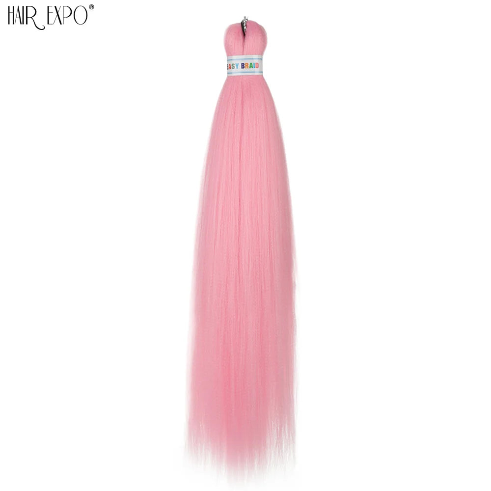 Pre-stretched braiding hair extension bundle, light pink straight strands