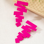 Geometric irregular stud earrings, bright pink zigzag bar set