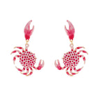 Enamel crab earrings, red spotted crab charms with pink claws and gold-tone hardware.