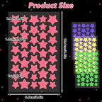 Star acne patch size chart with pink and dark star shapes and measurement labels
