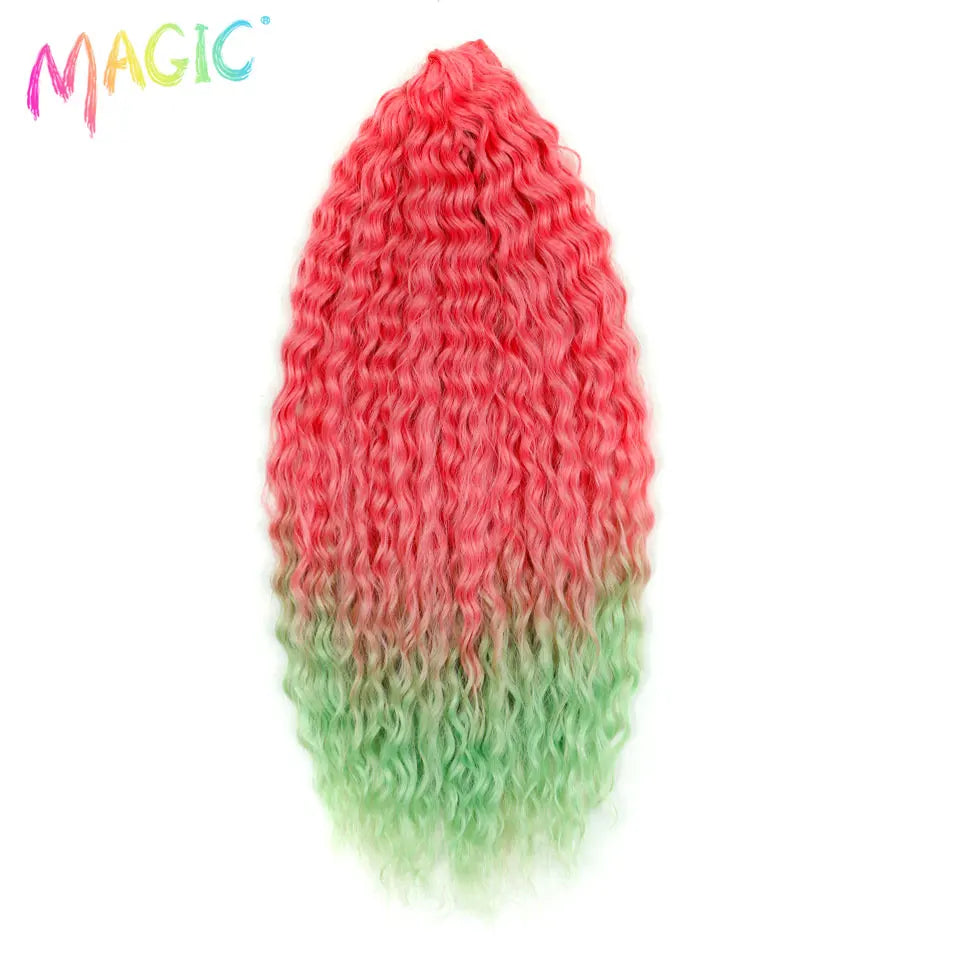 Water wave crochet braids, synthetic ombre red to green curly texture, 22 in