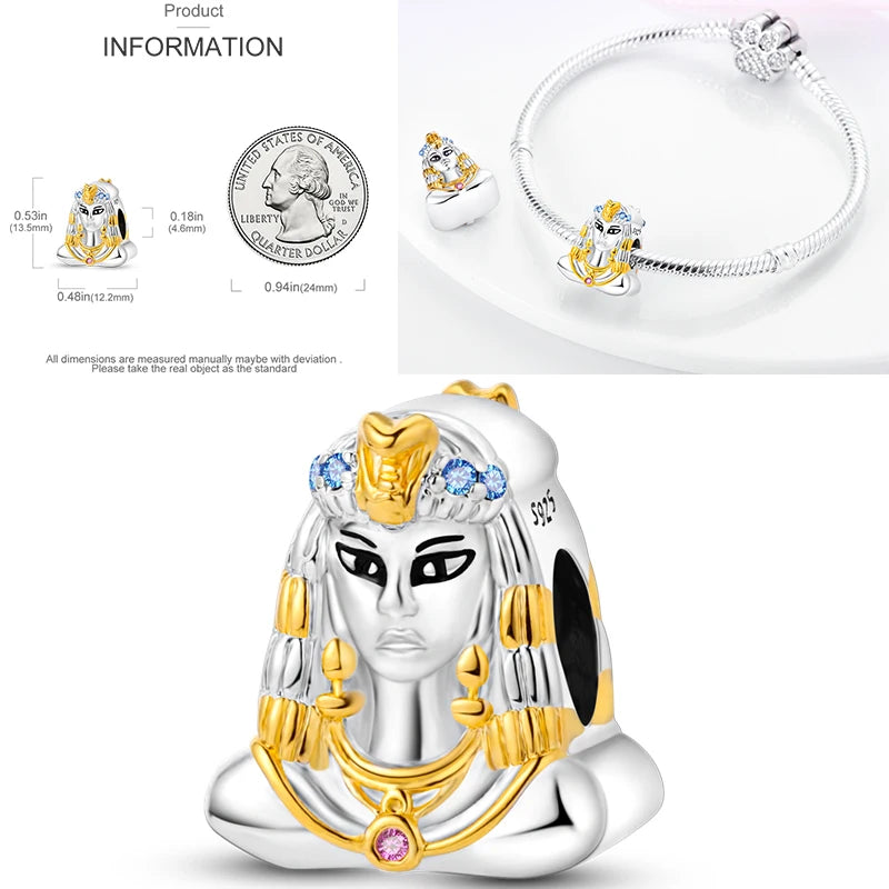 925 sterling silver charm bead with golden-and-blue religious figure detail