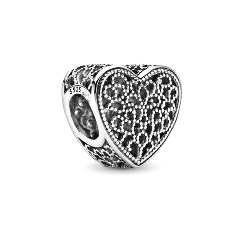 925 sterling silver heart charm bead with black sparkle design and dotted detailing