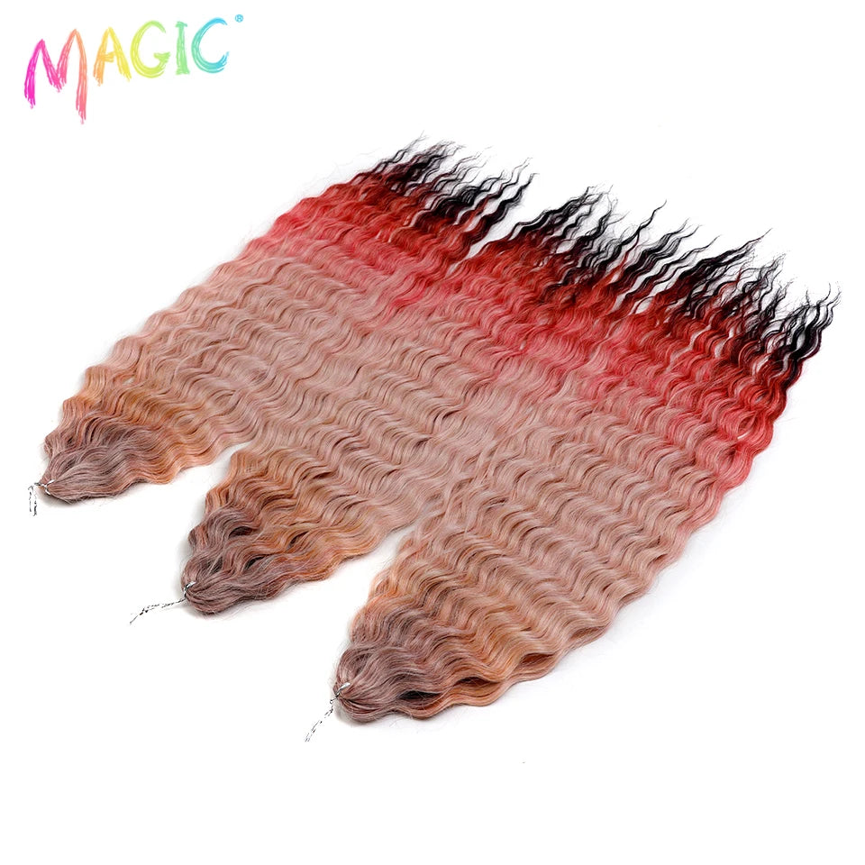 Synthetic water wave crochet braid hair, red ombre with darker black-tipped ends