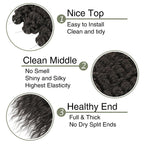 Water-wave hair extension close-up with dark, full wavy texture