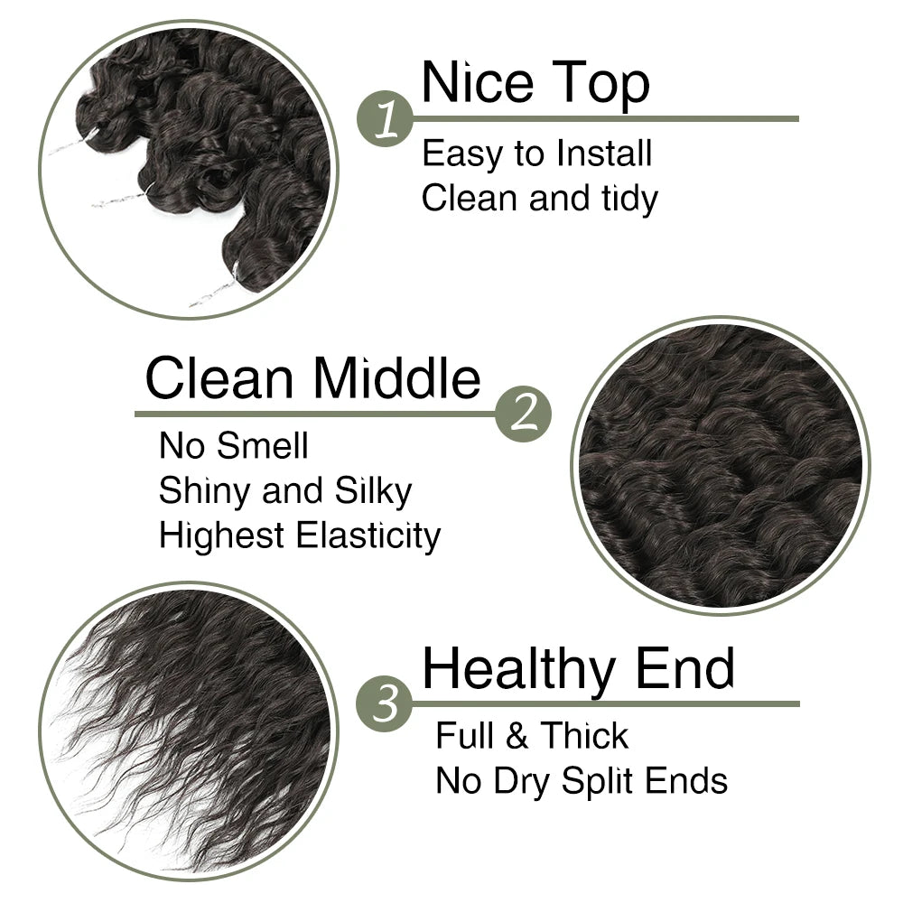 Water-wave hair extension close-up with dark, full wavy texture
