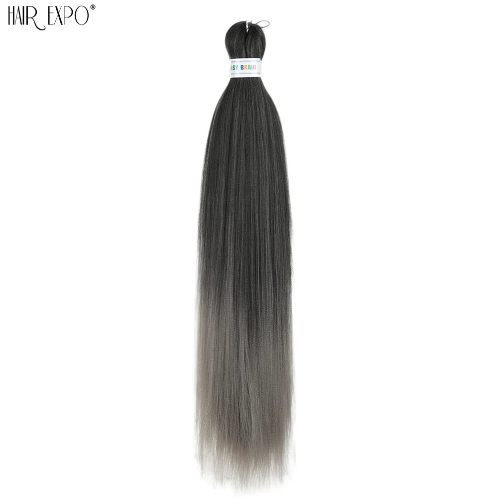 Synthetic hair extension bundle with dark gray roots and gray ombré braiding strands