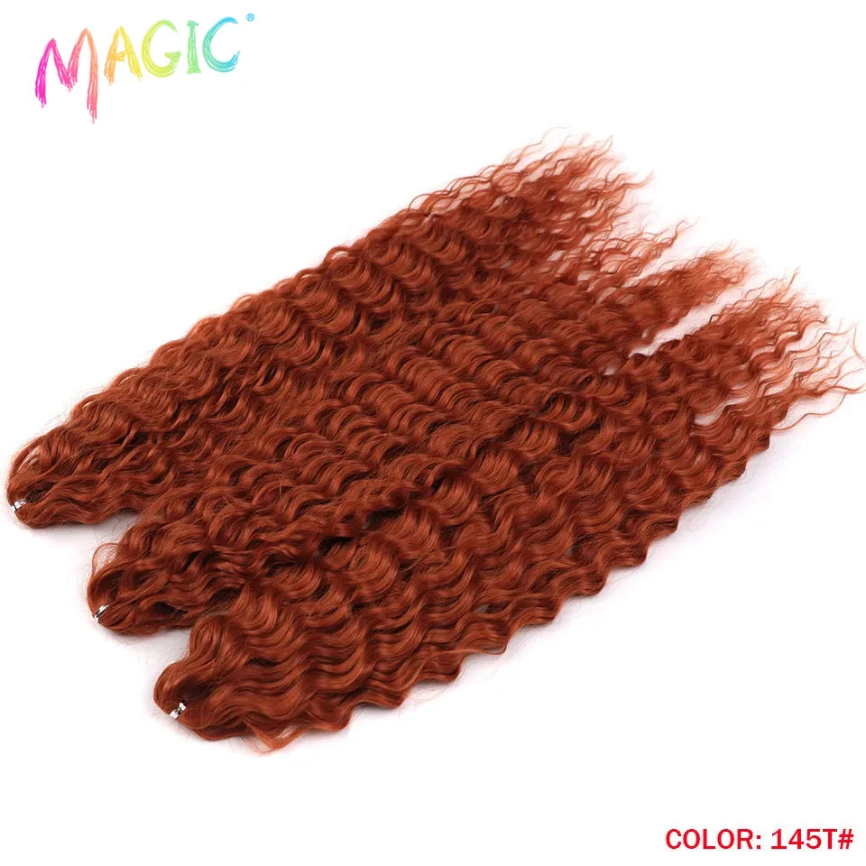 Water-wave crochet braids bundle in auburn red ombre