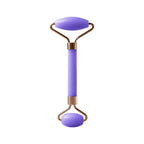 Purple facial massage roller with dual oval heads and curved handle