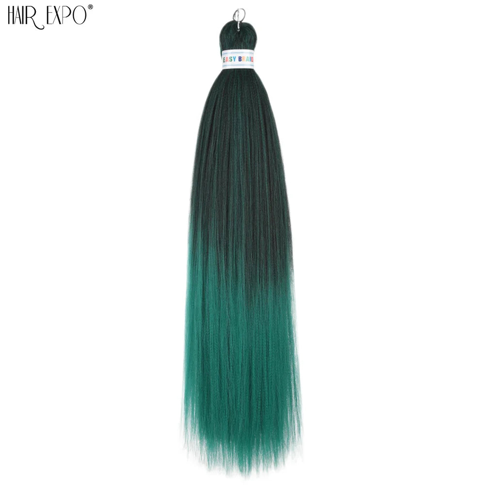 Synthetic braiding hair extension bundle, dark teal to bright teal ombre, looped top.