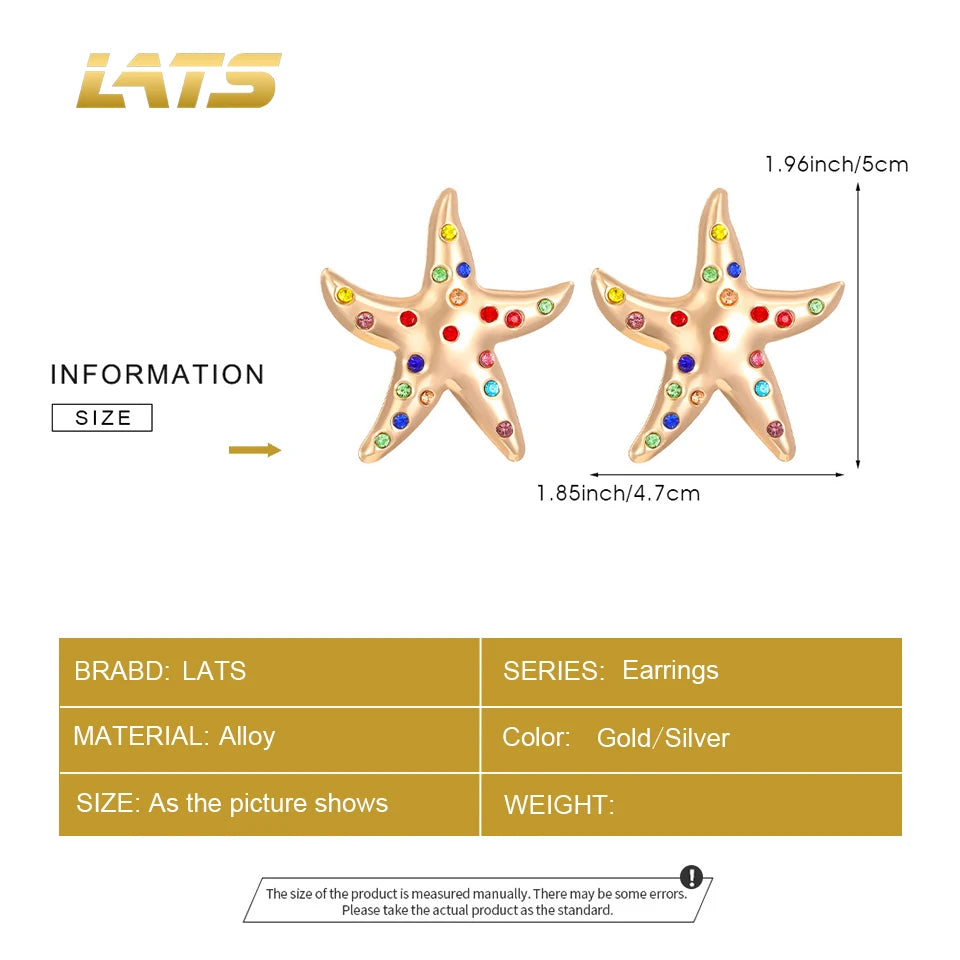Starfish stud earrings size chart showing 1.85 in/4.7 cm and 1.96 in/5 cm