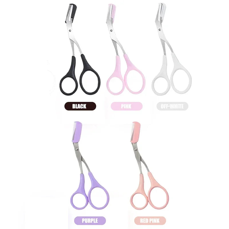 Eyebrow trimmer scissors with comb, multi-color handle set