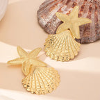 Gold starfish and scallop-shell drop earrings, beaded star top and fan base