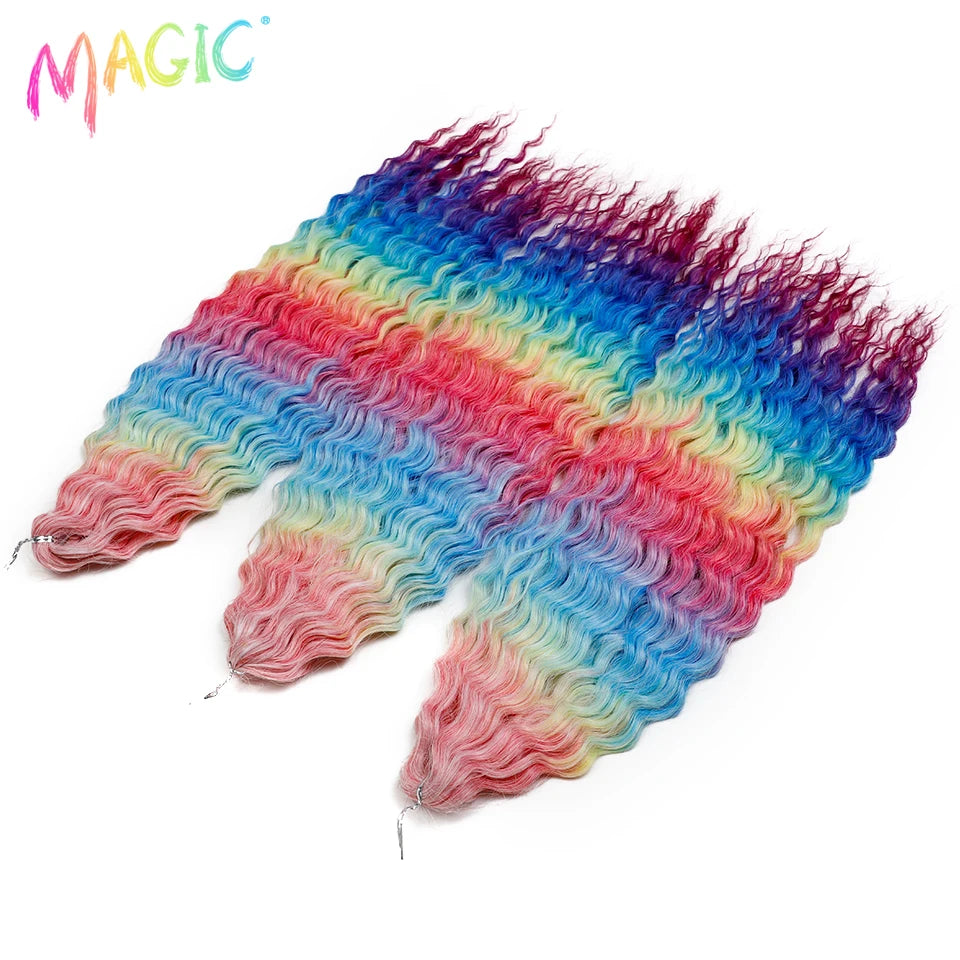 Synthetic multicolor ombre crochet braids with wavy curl ends, 22-inch length