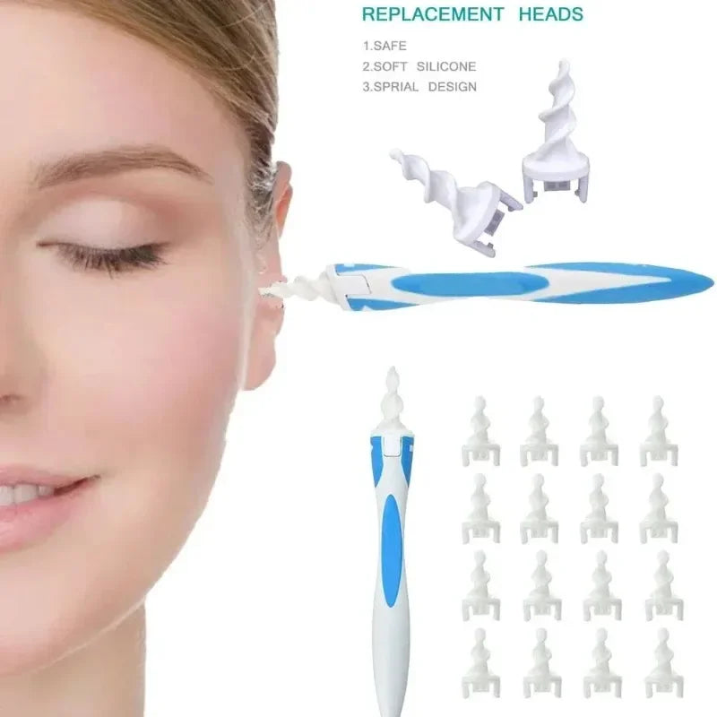 Silicone Ear Wax Remover Tool — 16 Replacement Tips, Safe Spiral Ear Cleaner