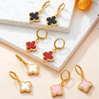 Four-leaf clover dangle earrings set with gold-tone hooks and multicolor clover charms
