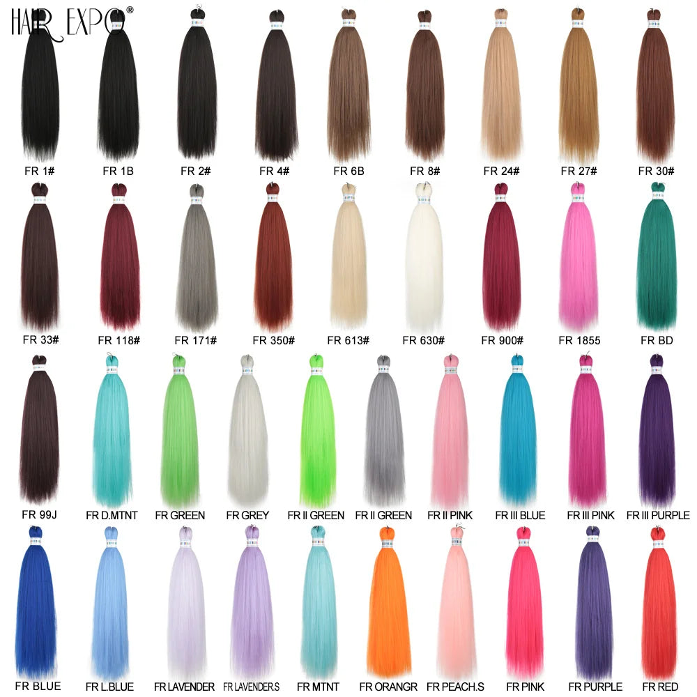 Color chart of synthetic pre-stretched braiding hair extensions, 26-inch bundles