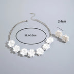 Necklace set: silver-tone chain with white flower links; earring size 2.4cm; length 39.5+5.5