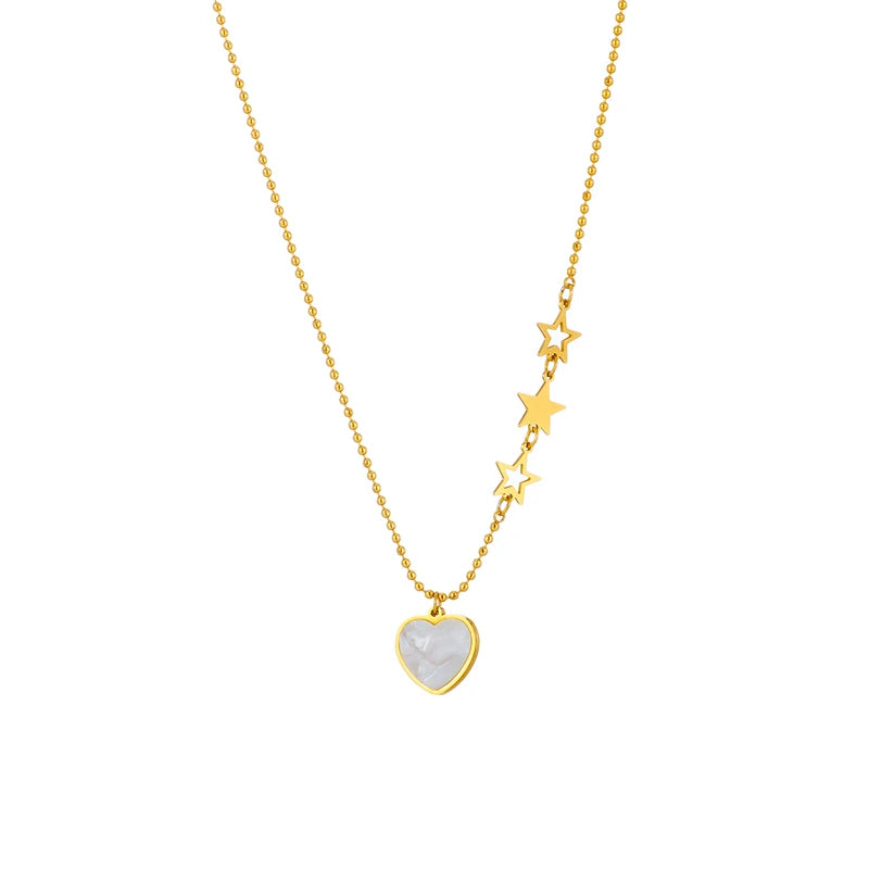 Gold-tone heart pendant necklace with star charm cluster and heart centerpiece