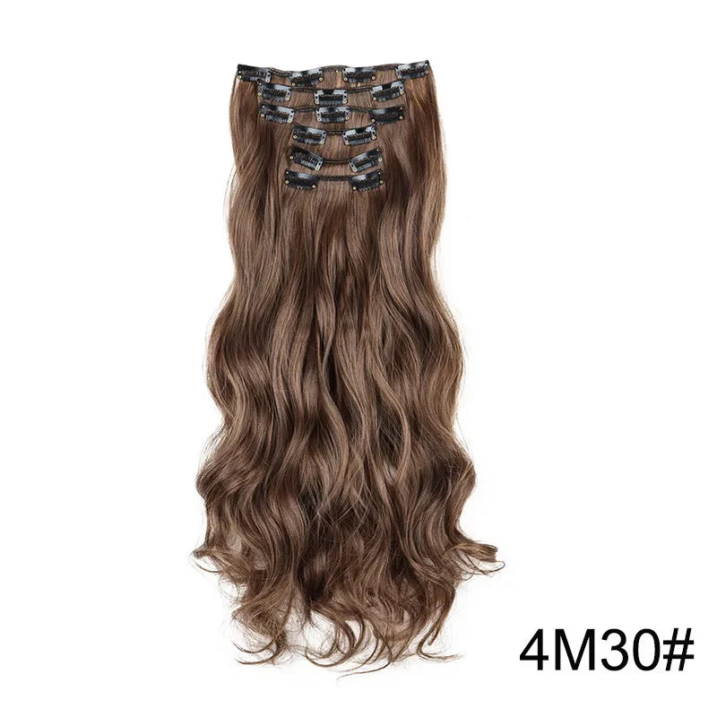 Wavy synthetic hair extension, dark brown with black clip-in combs