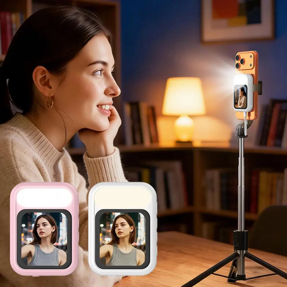 2.01" HD Selfie Monitor with Dual LED Fill Light Magnetic Attachment  Rear-Camera Selfie Assistant 48MP Clarity ﻿