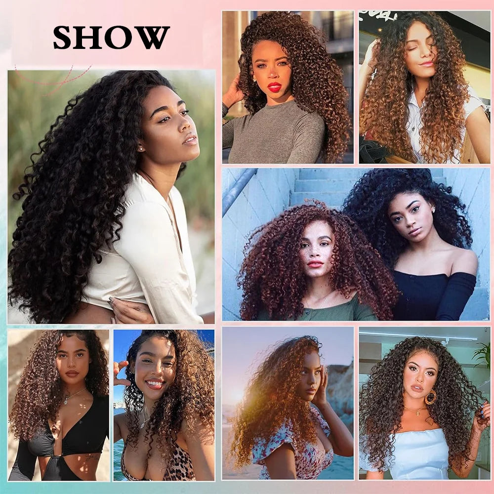 Curly clip-in hair extension styling on models, long ringlet curls with voluminous texture