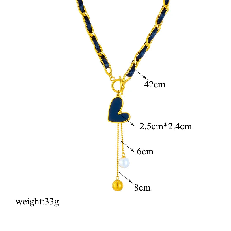 Black Heart Pearl Ball Pendant Necklace — 316L Stainless Steel