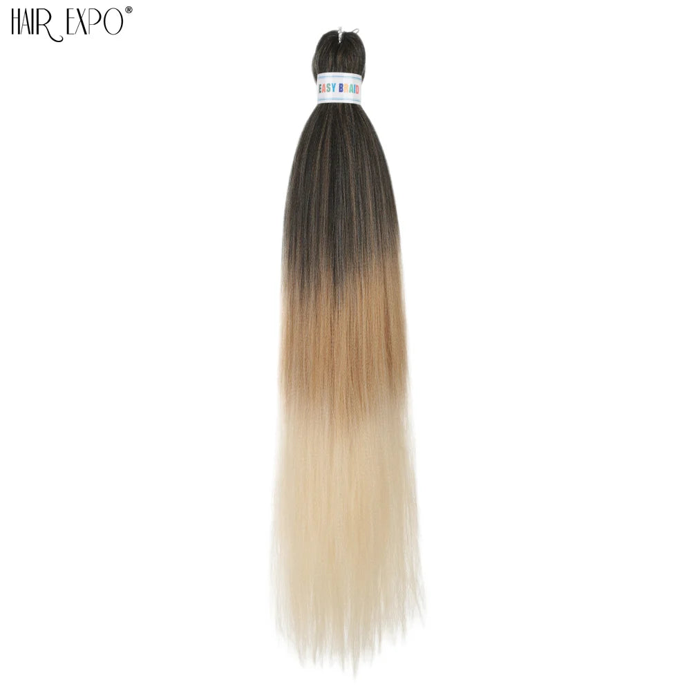 Synthetic braiding hair extension bundle, black to cream ombre with light tan blend