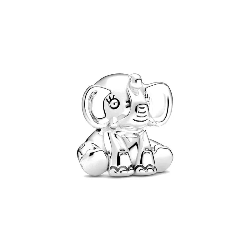 Sterling silver elephant charm bead with raised ears and small trunk details