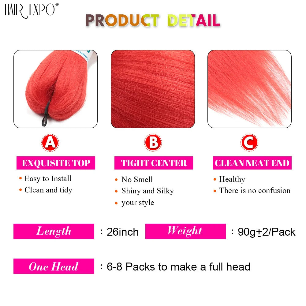 26-inch synthetic pre-stretched braiding hair extension detail, length 26 inch