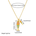 Ocean fish pendant necklace with gold chain and multicolor fish enamel charms
