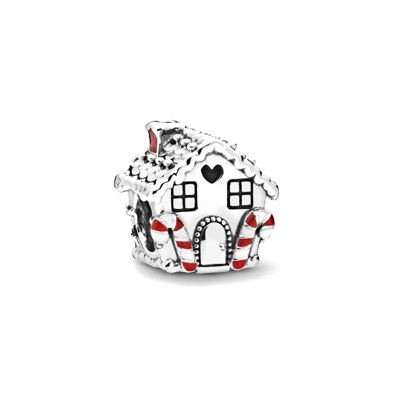 925 sterling silver house charm bead with heart door and red checkered accents